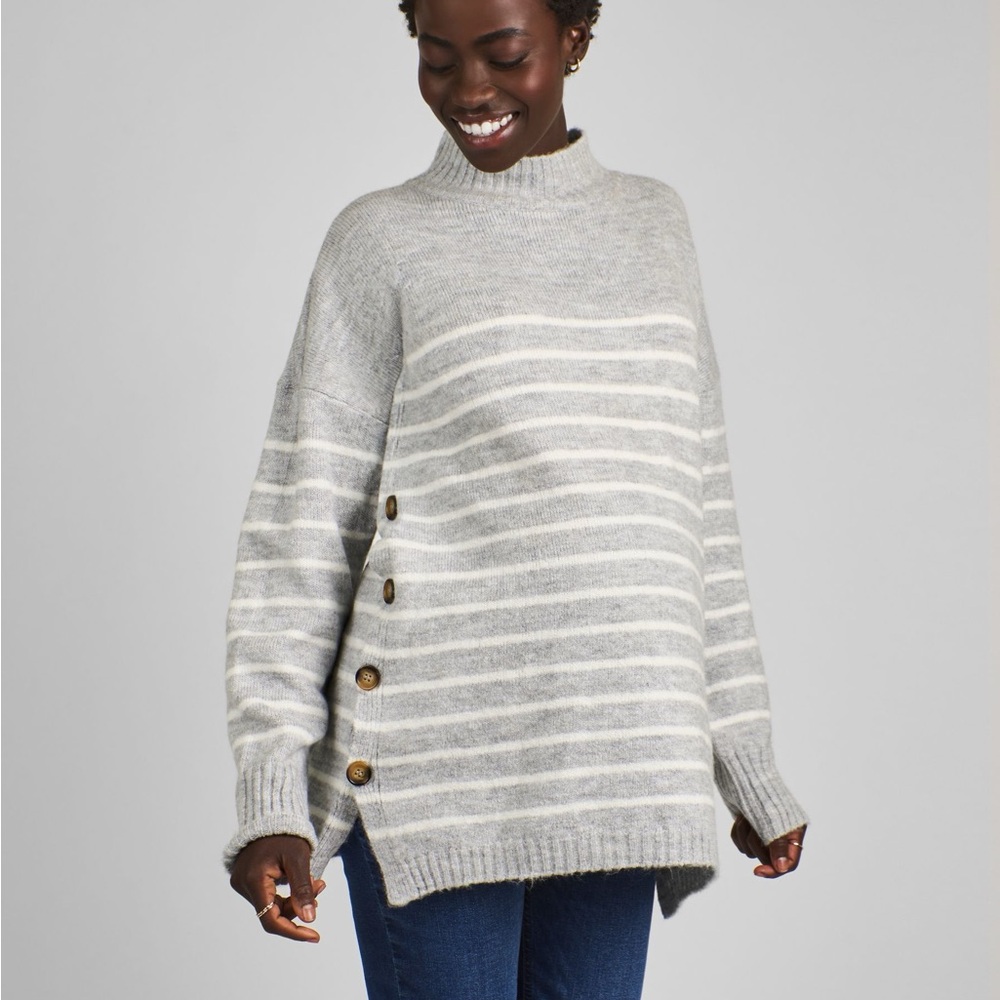 JOJO MAMAN BÉBÉ Marl Grey Stripe Turtle Neck Maternity & Nursing Jumper